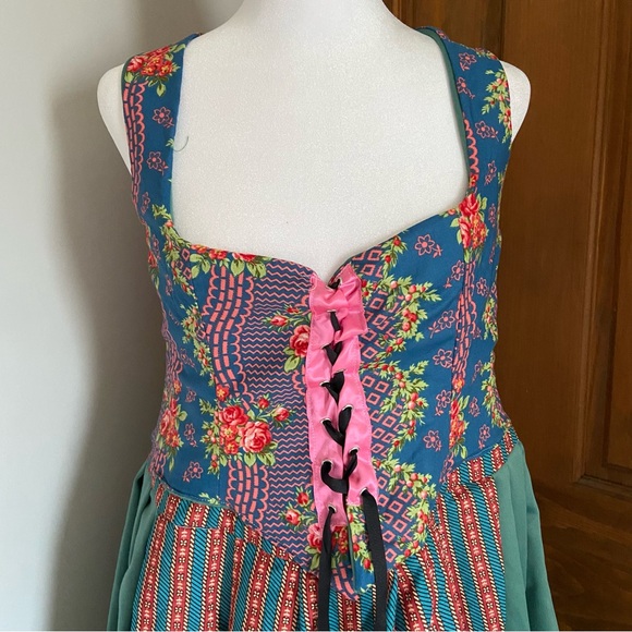 Vintage ? Green Floral German Size Large ? Oktoberfest Corset Dirndl Dress - Picture 2 of 7